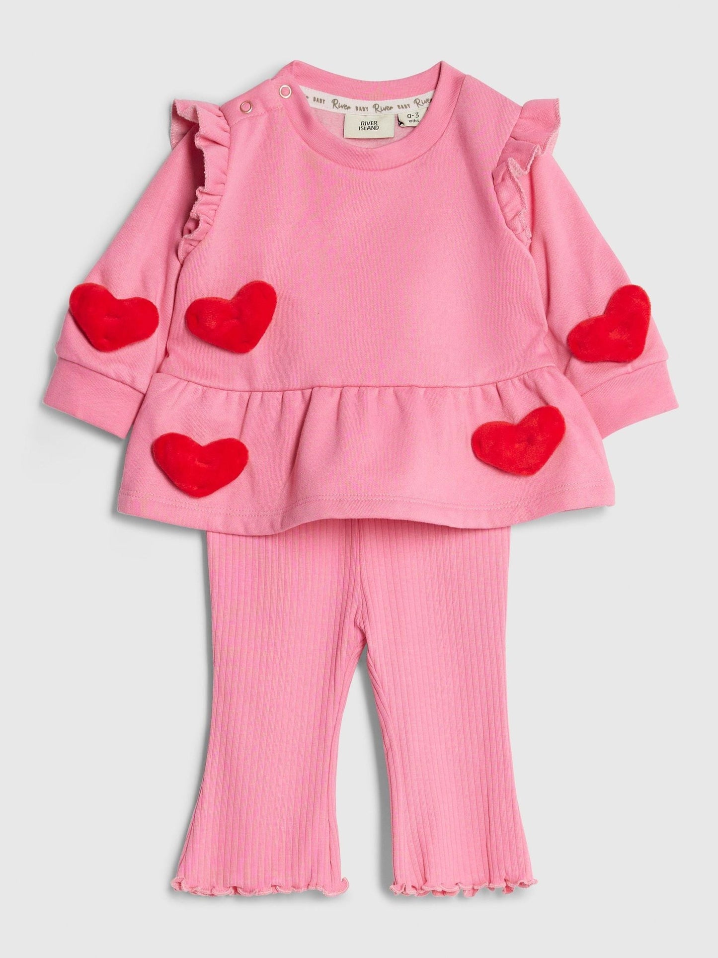 River Island Pink 3D Heart Sweat & Leggings Set image 3
