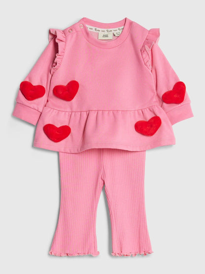 River Island Pink 3D Heart Sweat & Leggings Set image 3