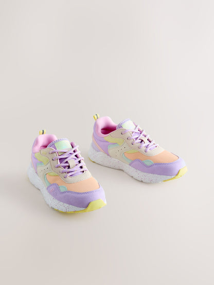 Multi Bright Wide Fit (G) Lace-Up Colourblock Trainers image 1