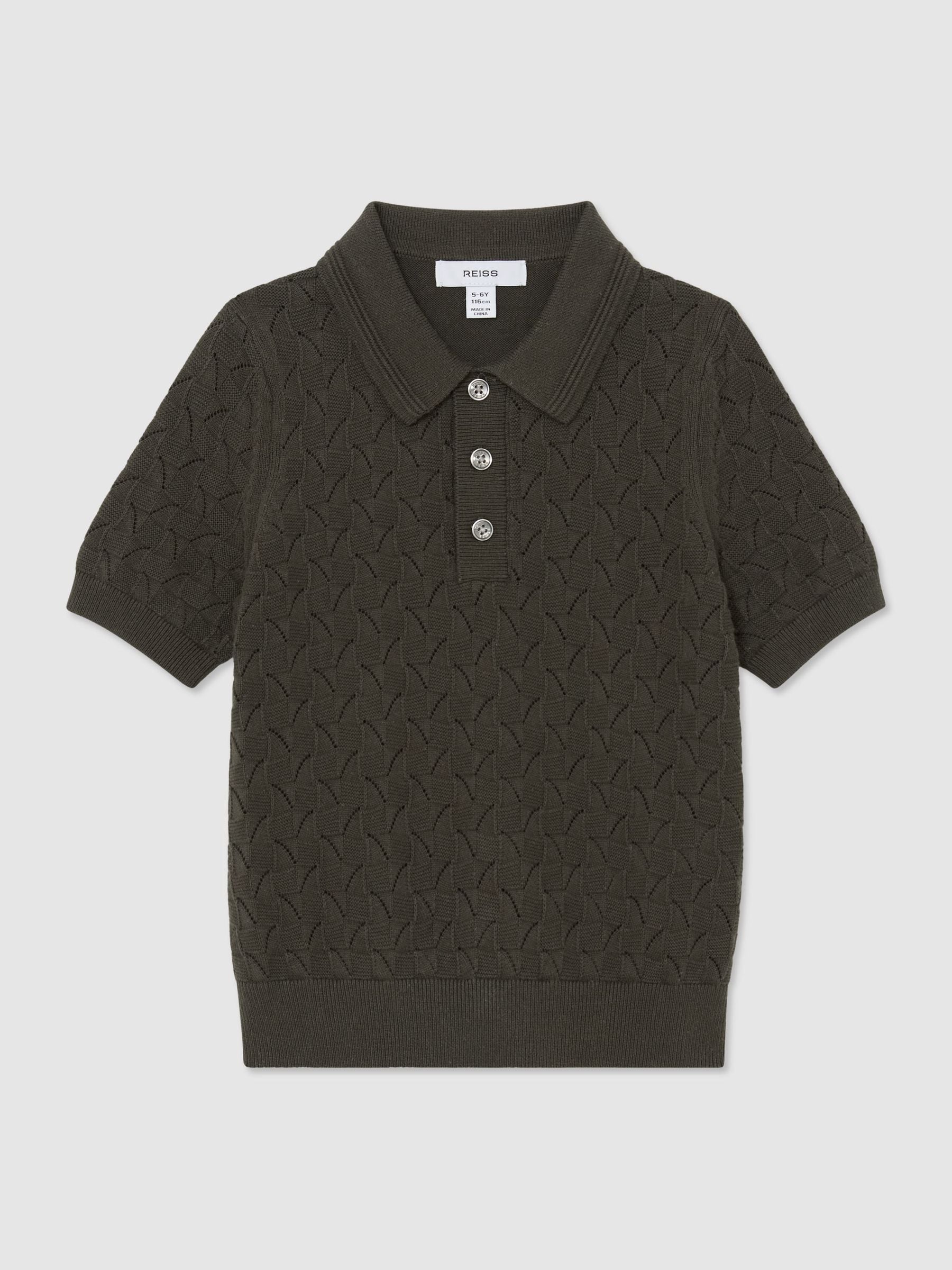 Dsiney Kidz - Reiss Dark Sage Boston 3-9 yrs Cotton Pointelle-Knit Polo Jumper image 1