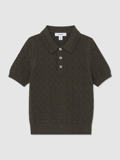 Dsiney Kidz - Reiss Dark Sage Boston 3-9 yrs Cotton Pointelle-Knit Polo Jumper image 1