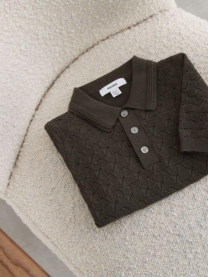 Dsiney Kidz - Reiss Dark Sage Boston 3-9 yrs Cotton Pointelle-Knit Polo Jumper image 2