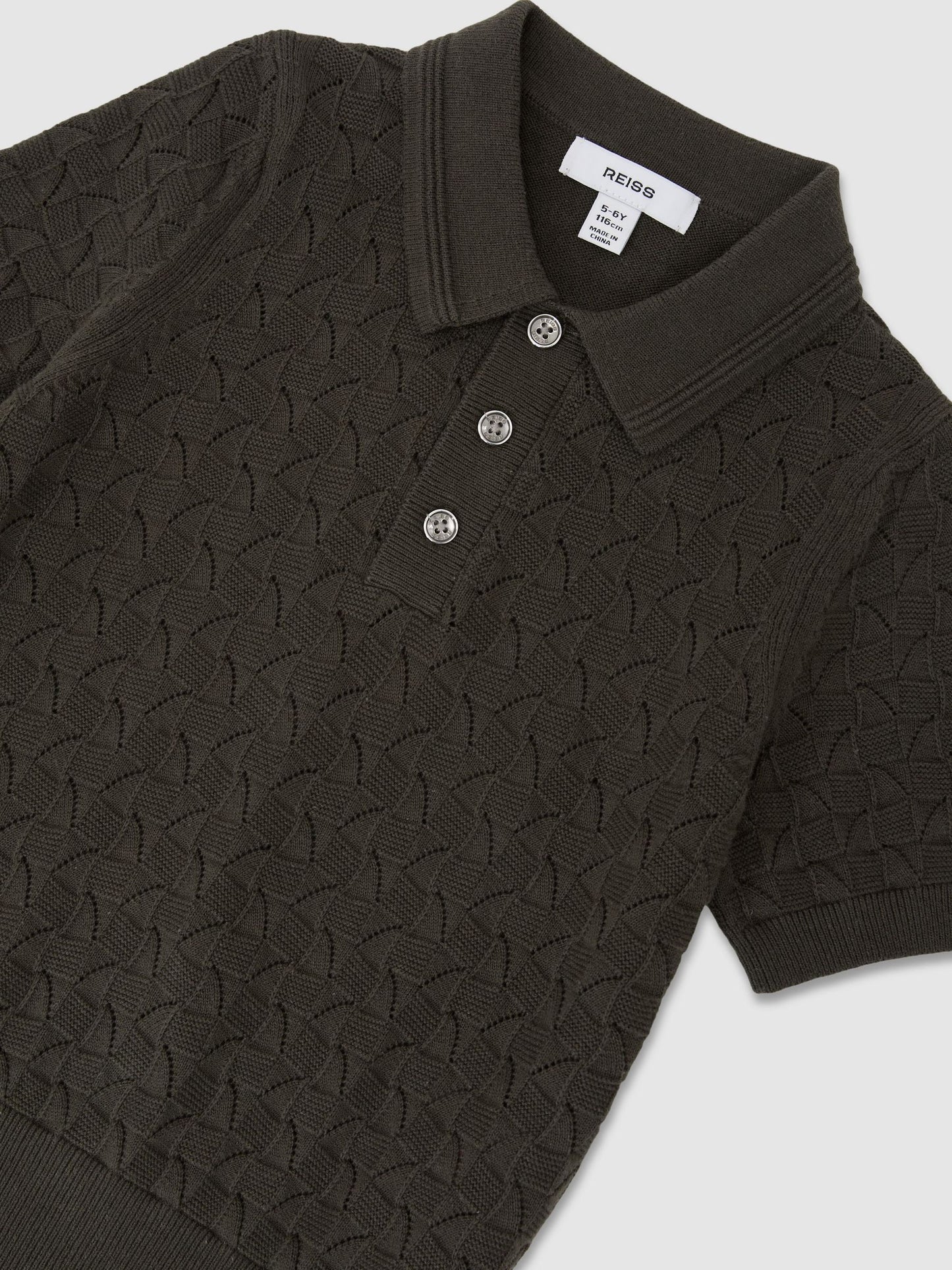 Dsiney Kidz - Reiss Dark Sage Boston 3-9 yrs Cotton Pointelle-Knit Polo Jumper image 3