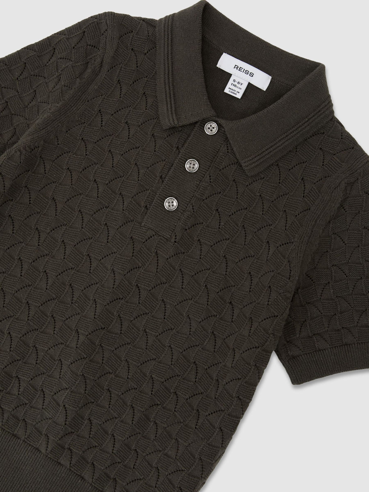 Dsiney Kidz - Reiss Dark Sage Boston 3-9 yrs Cotton Pointelle-Knit Polo Jumper image 3