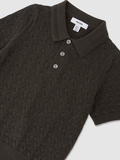 Dsiney Kidz - Reiss Dark Sage Boston 3-9 yrs Cotton Pointelle-Knit Polo Jumper image 3