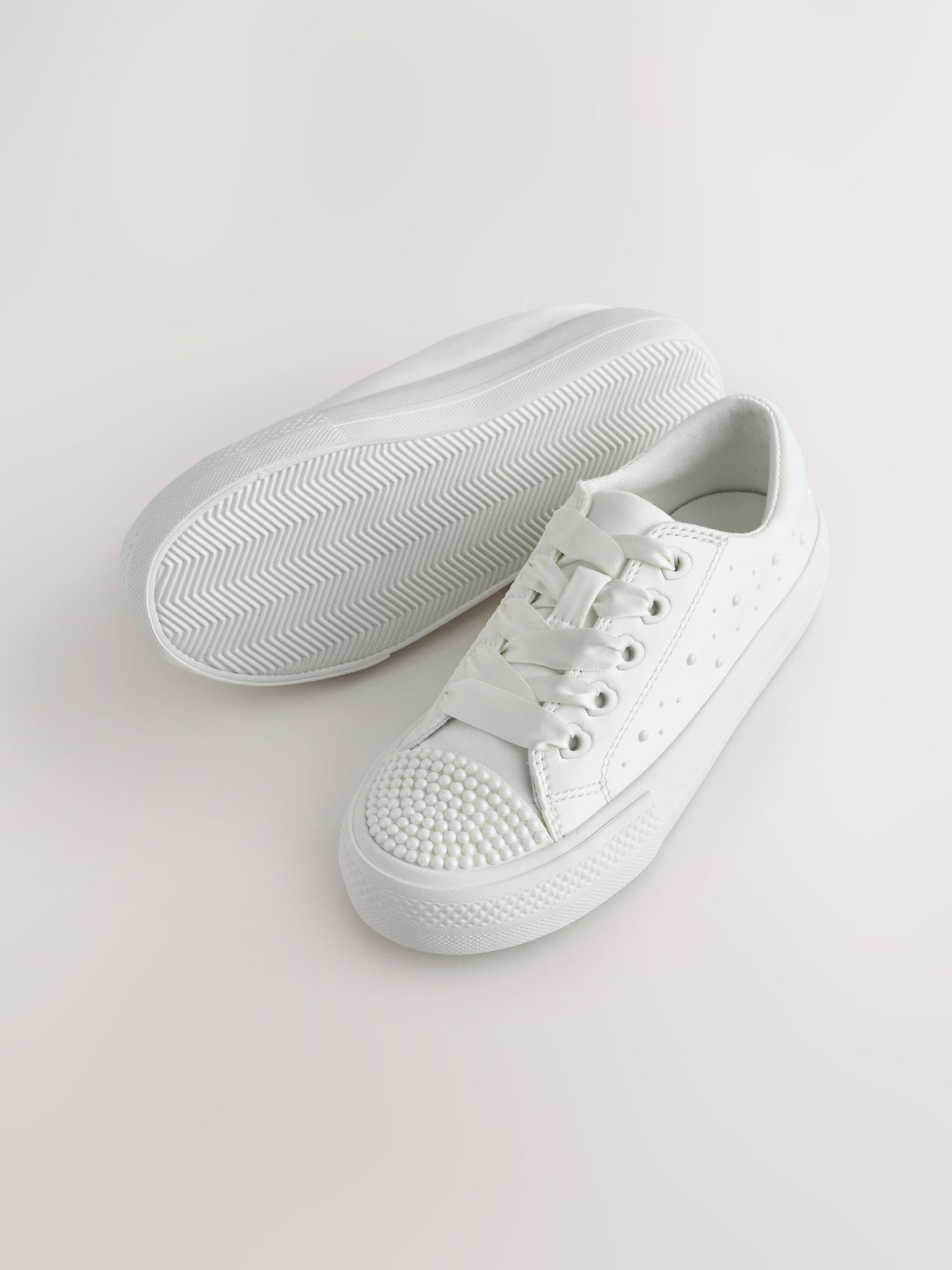 White Pearl Embellished Lace Up Occasion Trainers image 2