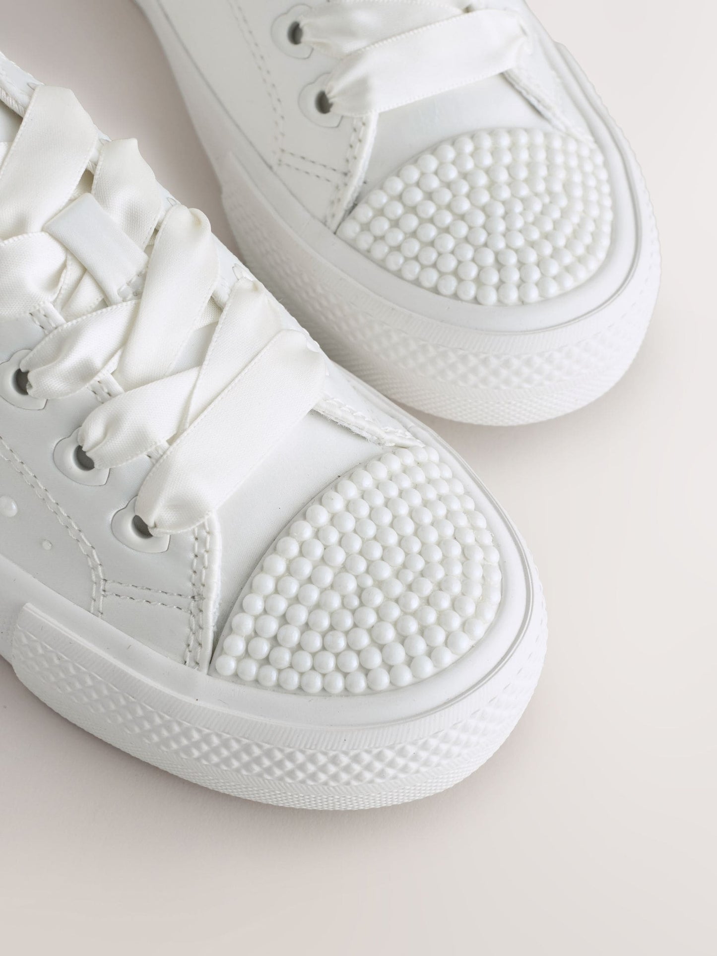 White Pearl Embellished Lace Up Occasion Trainers image 5