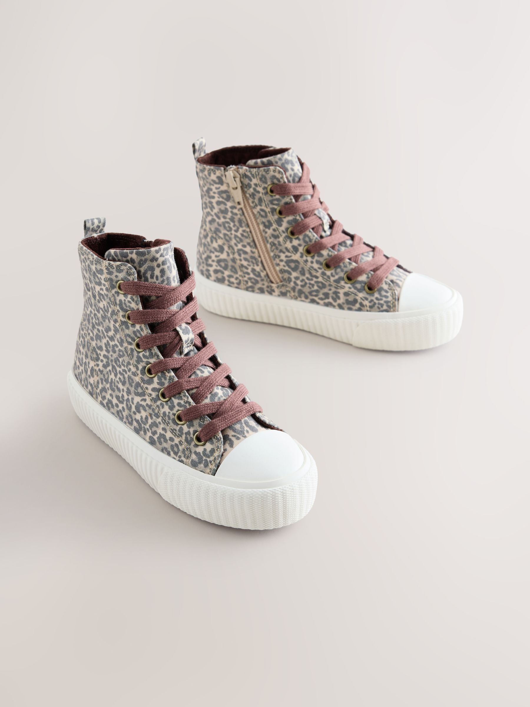 Leopard Print Standard Fit (F) Lace Up High Top Trainers image 1