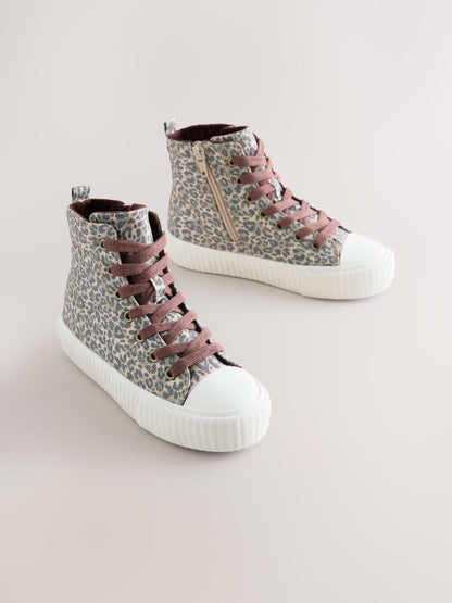Leopard Print Standard Fit (F) Lace Up High Top Trainers image 1
