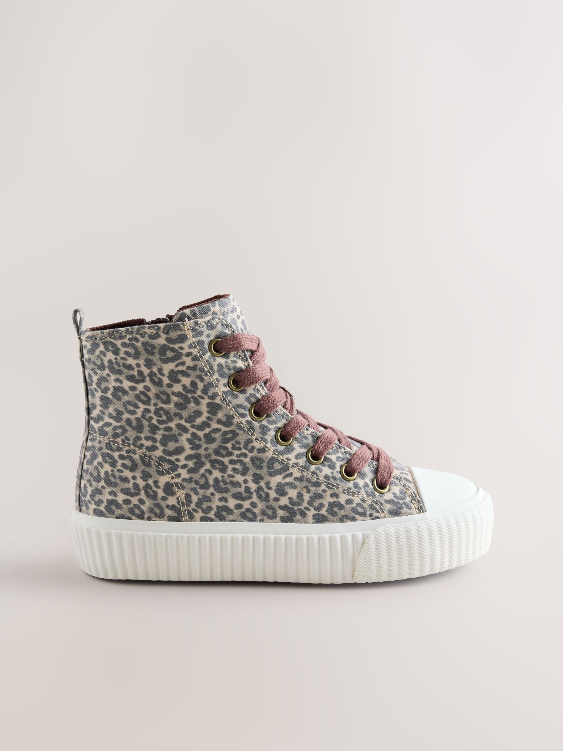 Leopard Print Standard Fit (F) Lace Up High Top Trainers image 2