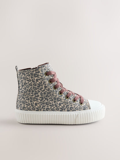 Leopard Print Standard Fit (F) Lace Up High Top Trainers image 2