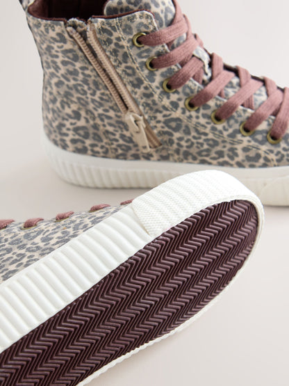 Leopard Print Standard Fit (F) Lace Up High Top Trainers image 3