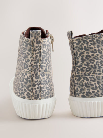 Leopard Print Standard Fit (F) Lace Up High Top Trainers image 4