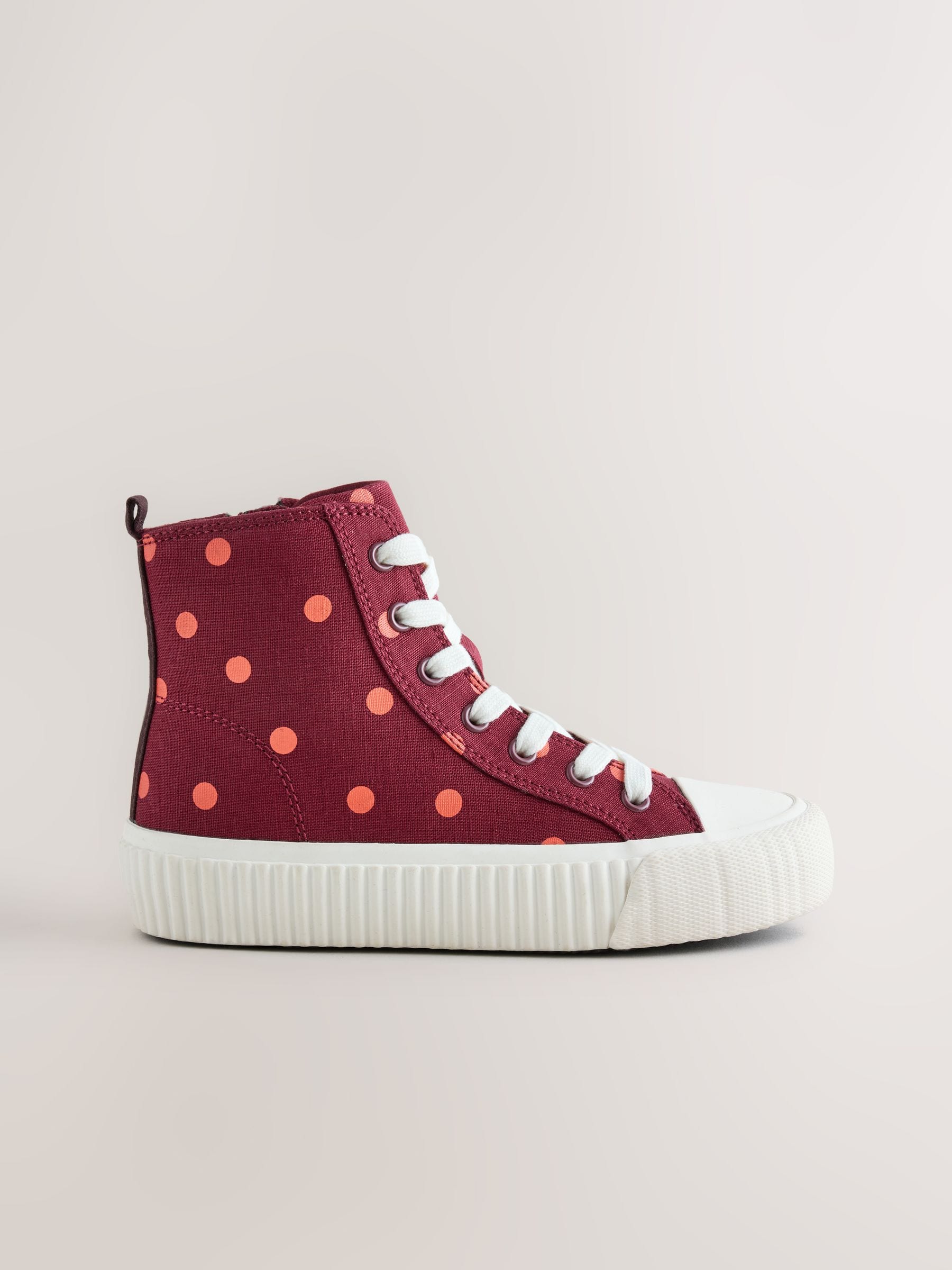 Burgundy Red Polka Dot Standard Fit (F) Lace Up High Top Trainers image 3