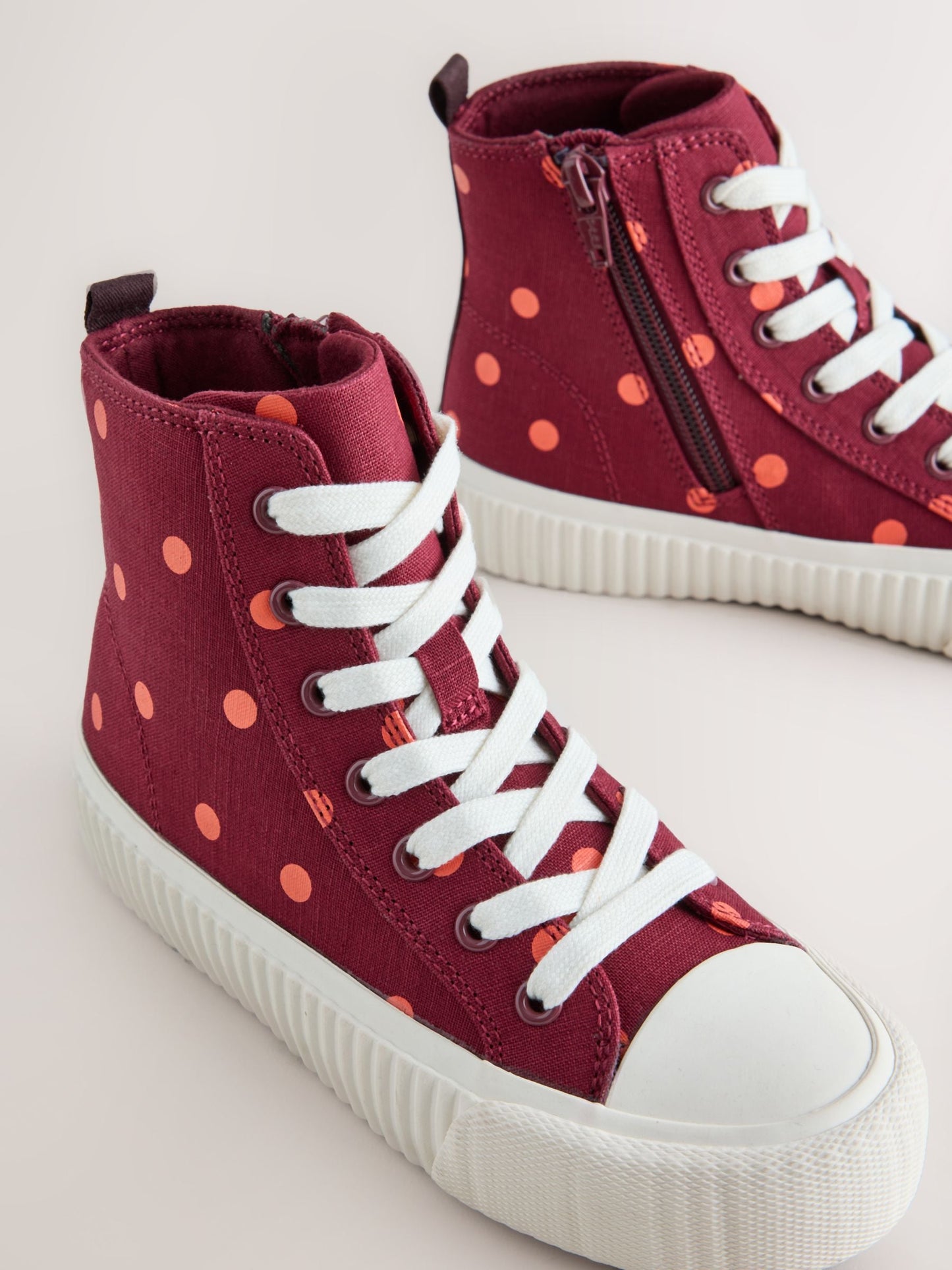 Burgundy Red Polka Dot Standard Fit (F) Lace Up High Top Trainers image 4