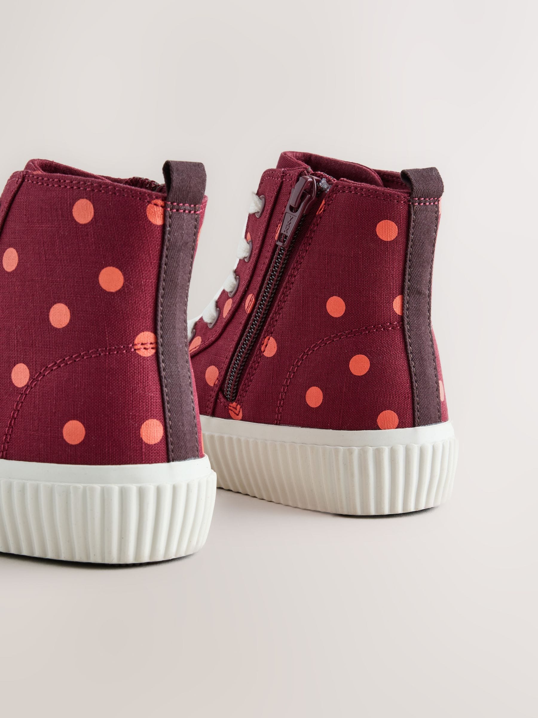 Burgundy Red Polka Dot Standard Fit (F) Lace Up High Top Trainers image 5