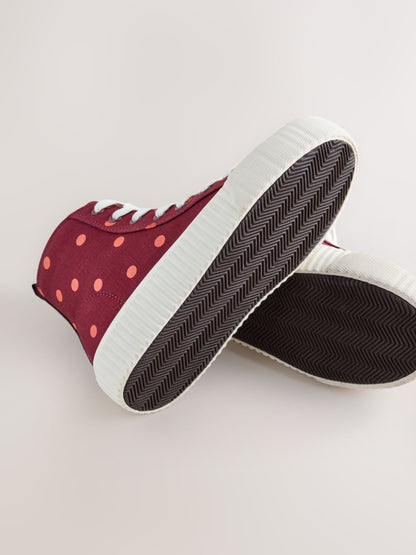 Burgundy Red Polka Dot Standard Fit (F) Lace Up High Top Trainers image 6