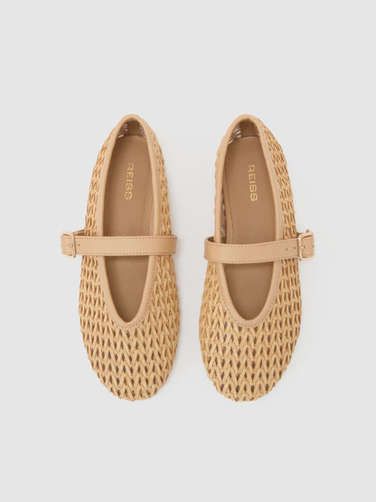 Reiss Neutral Klara Girls Woven Ballet Pumps image 2
