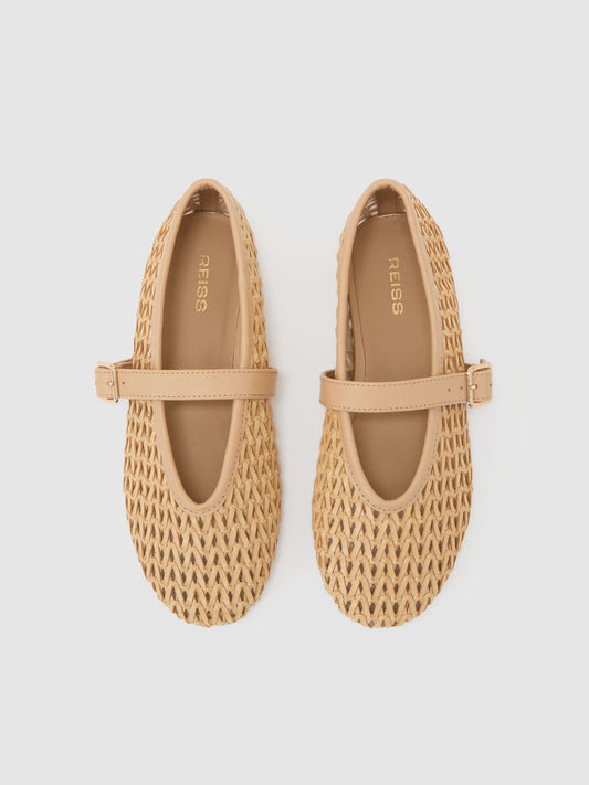 Reiss Neutral Klara Girls Woven Ballet Pumps image 2