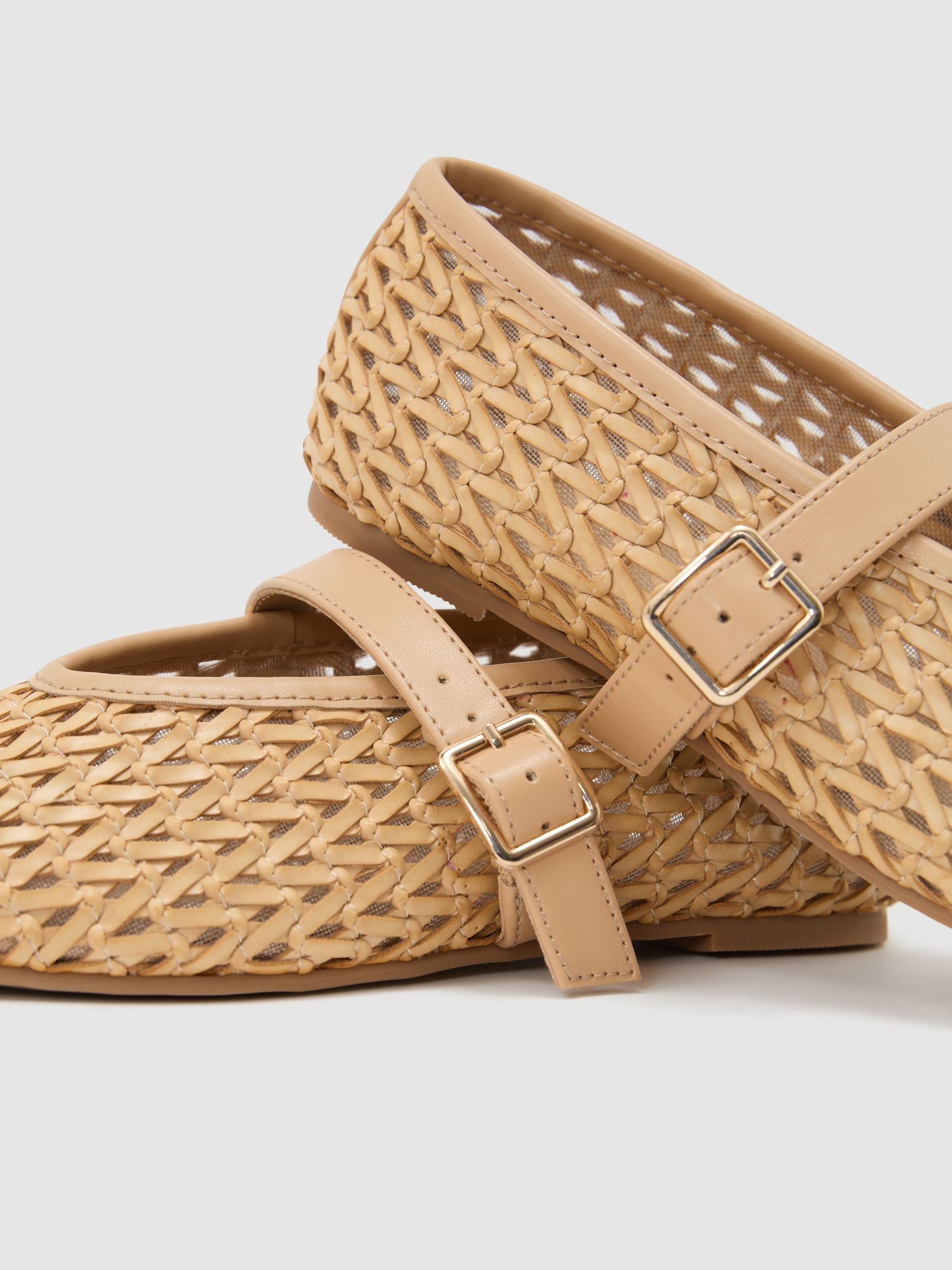 Reiss Neutral Klara Girls Woven Ballet Pumps image 4