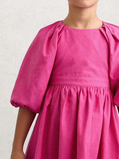 Reiss Pink Mandy 3-9 yrs Puff-Sleeve Cut-Out Back Dress image 4