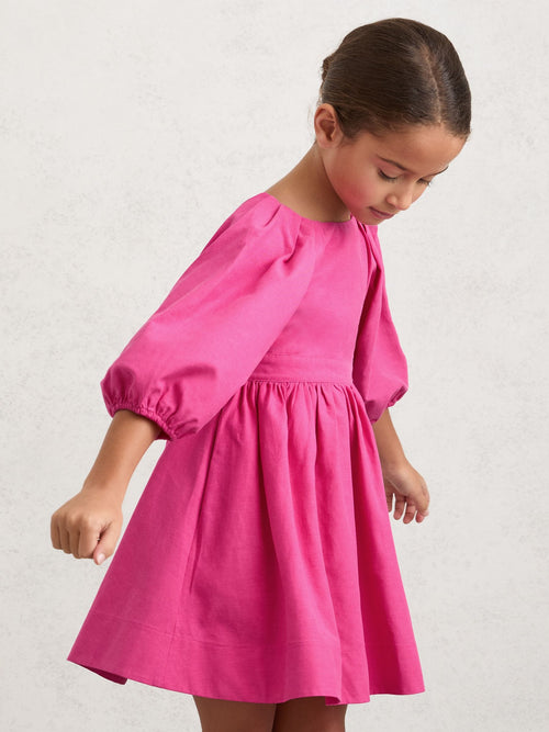 Reiss Pink Mandy 3-9 yrs Puff-Sleeve Cut-Out Back Dress image 1