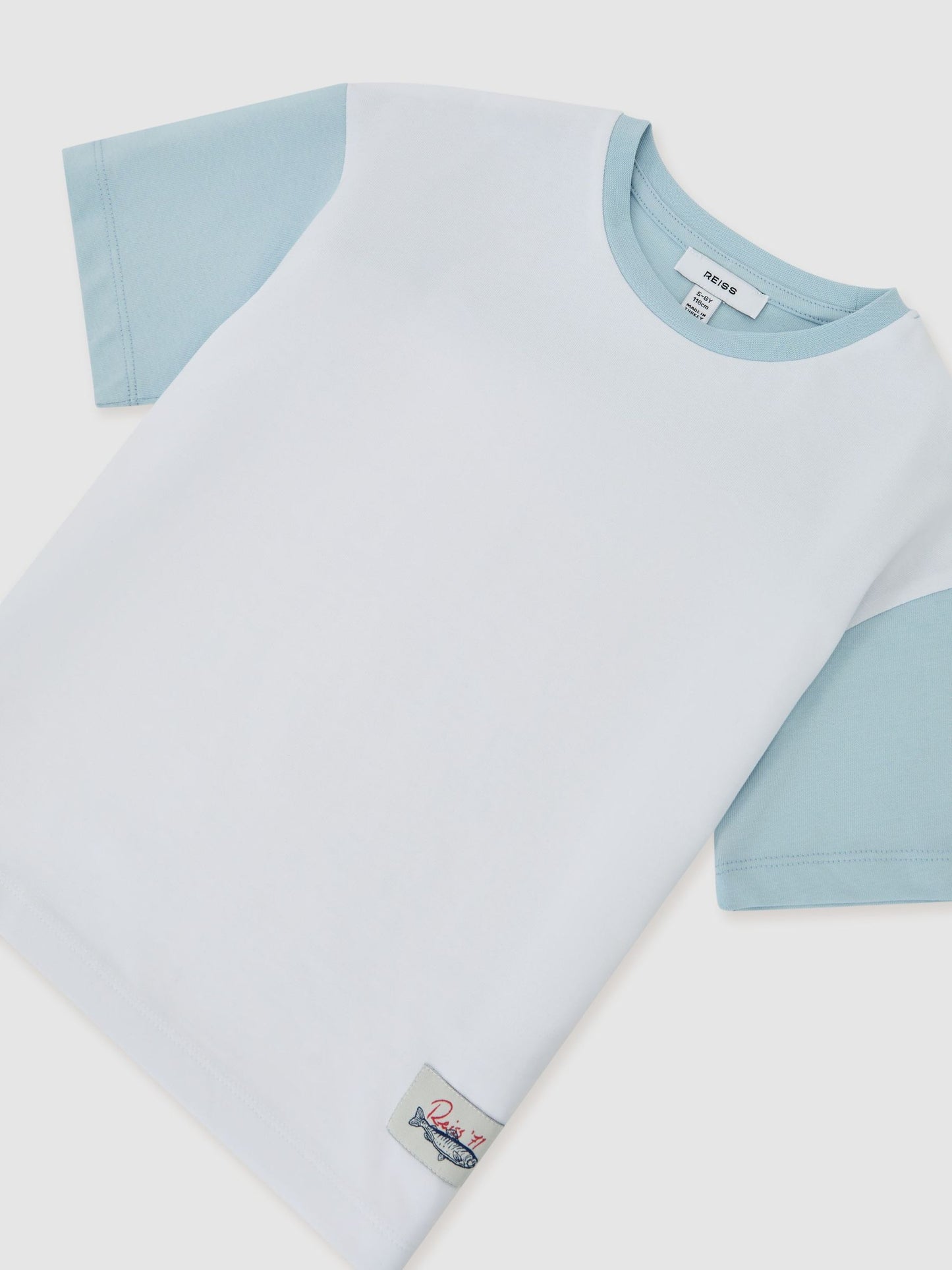 Reiss White/Pale Blue Jones 3-9 yrs Cotton Colour-Block Label T-Shirt image 3