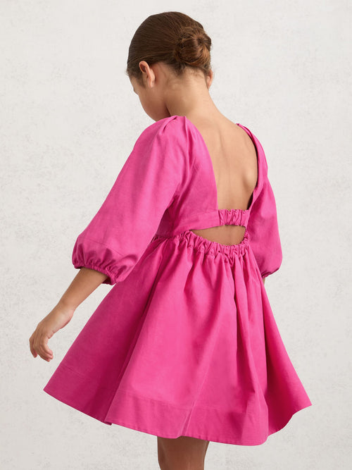 Reiss Pink Mandy 9-13 yrs Puff-Sleeve Cut-Out Back Dress image 1
