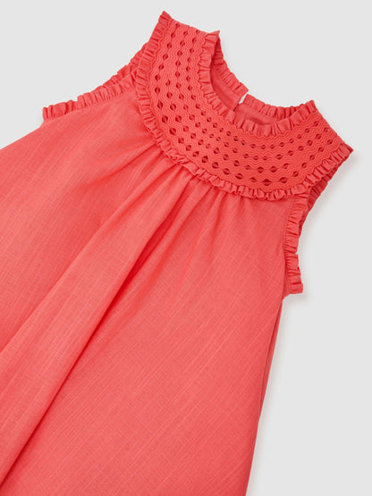 Reiss Coral Pink Larna 9-13 yrs Cotton Cutwork-Embroidery Swing Dress image 3