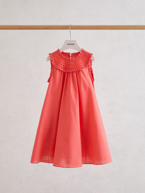 Reiss Coral Pink Larna 9-13 yrs Cotton Cutwork-Embroidery Swing Dress image 1