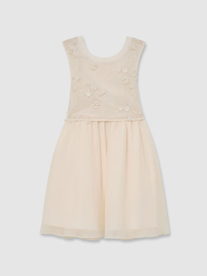 Reiss Neutral Gianna 9-13 yrs Floral-Embroidered Latticework Dress image 2