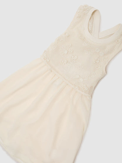 Reiss Neutral Gianna 9-13 yrs Floral-Embroidered Latticework Dress image 3