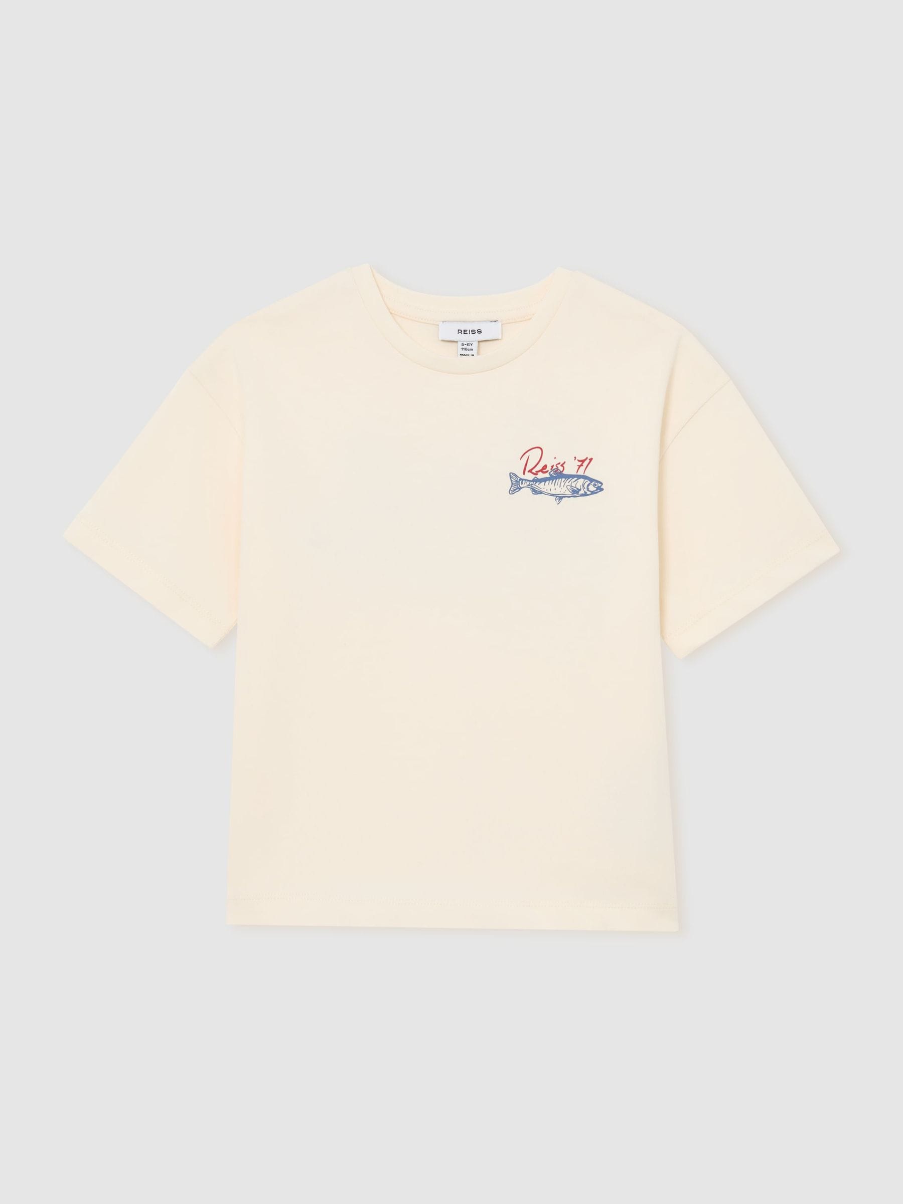 Reiss White Morgan 9-13 yrs Cotton Fish Logo Print T-Shirt image 2