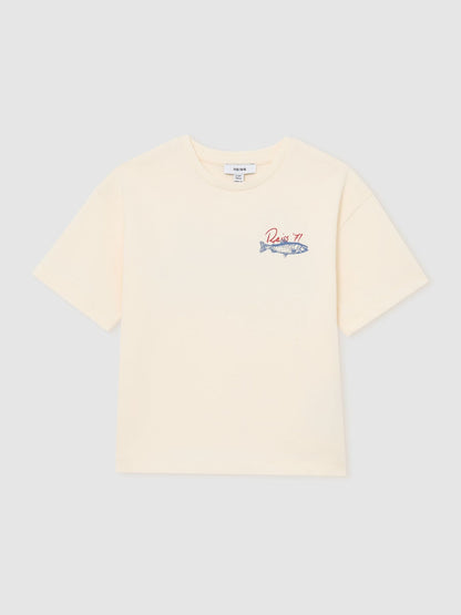 Reiss White Morgan 9-13 yrs Cotton Fish Logo Print T-Shirt image 2