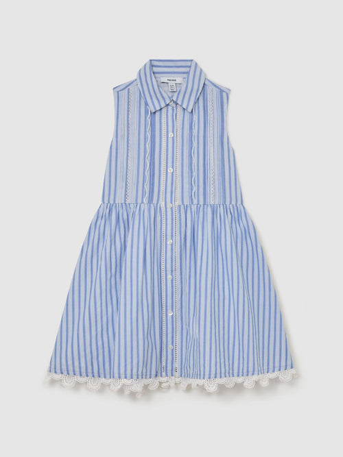 Reiss Blue/White Juliette 3-9 yrs Cotton Striped Lace-Trim Shirt Dress image 1