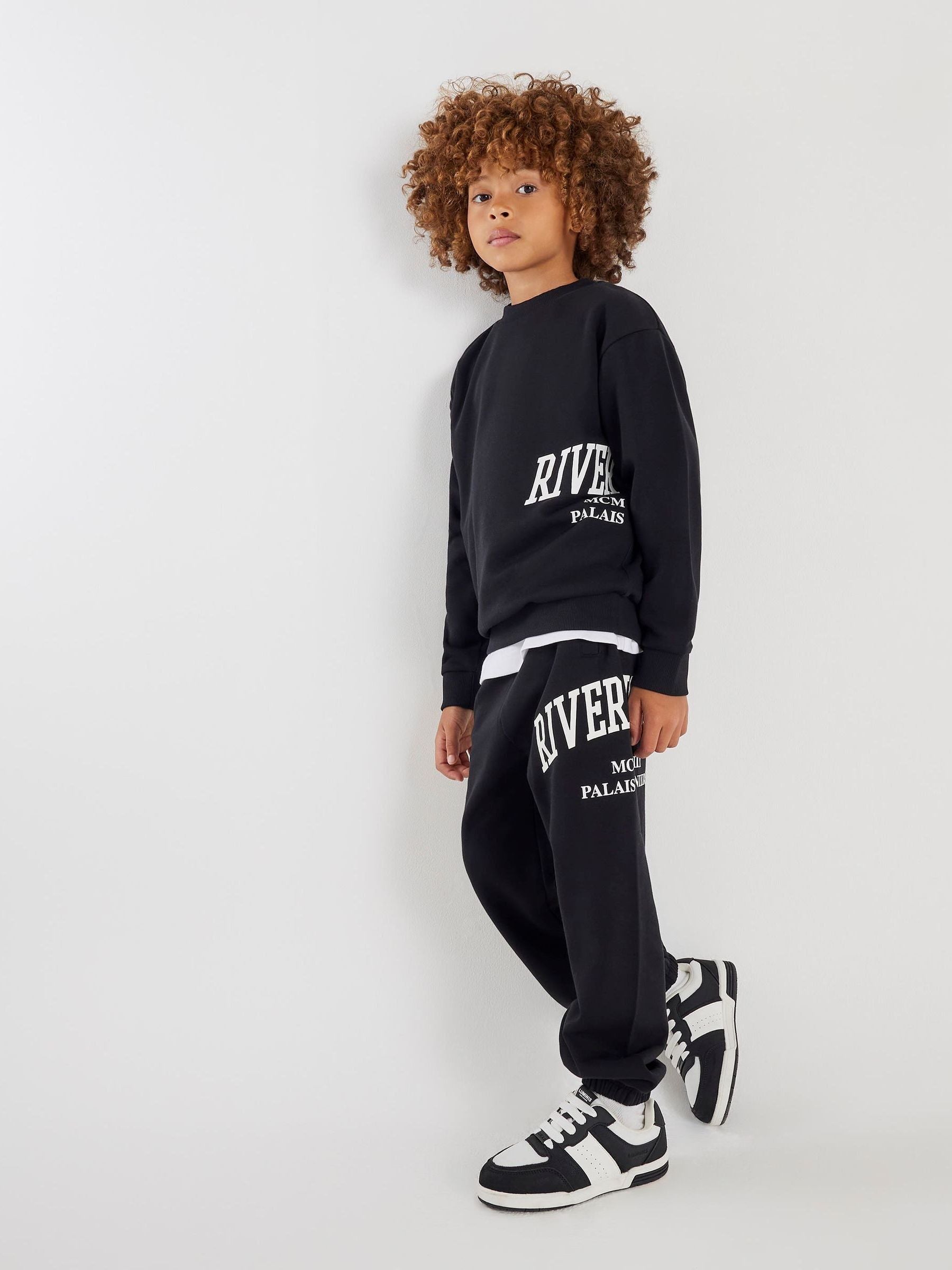 Dsiney Kidz - River Island Black River Varsity Sweatshirt & Jogger Set image 1