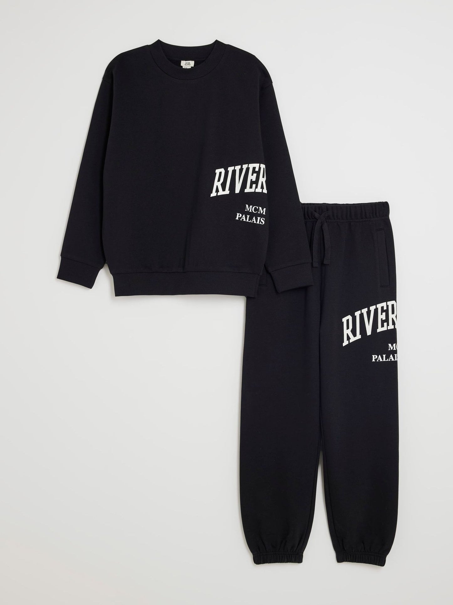 Dsiney Kidz - River Island Black River Varsity Sweatshirt & Jogger Set image 3