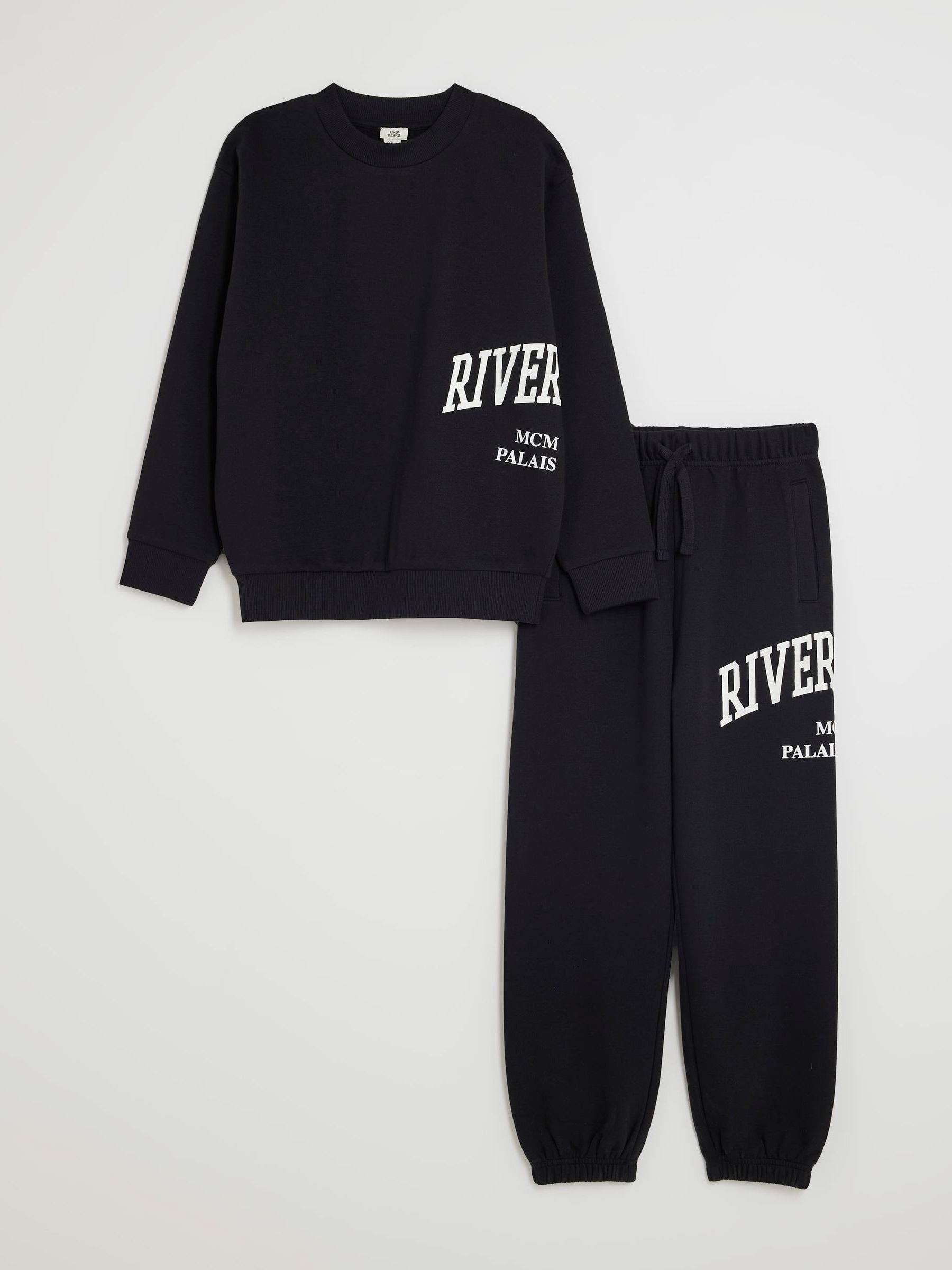 Dsiney Kidz - River Island Black River Varsity Sweatshirt & Jogger Set image 3