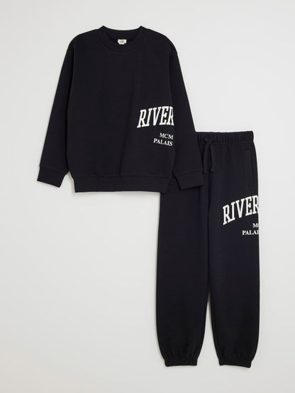 Dsiney Kidz - River Island Black River Varsity Sweatshirt & Jogger Set image 3