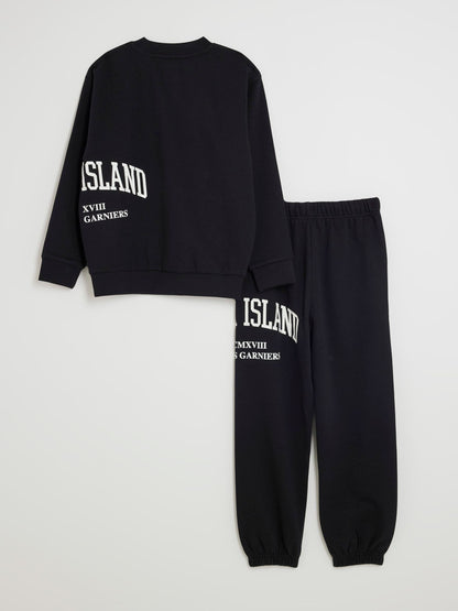 Dsiney Kidz - River Island Black River Varsity Sweatshirt & Jogger Set image 4