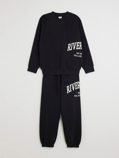 Dsiney Kidz - River Island Black River Varsity Sweatshirt & Jogger Set image 5