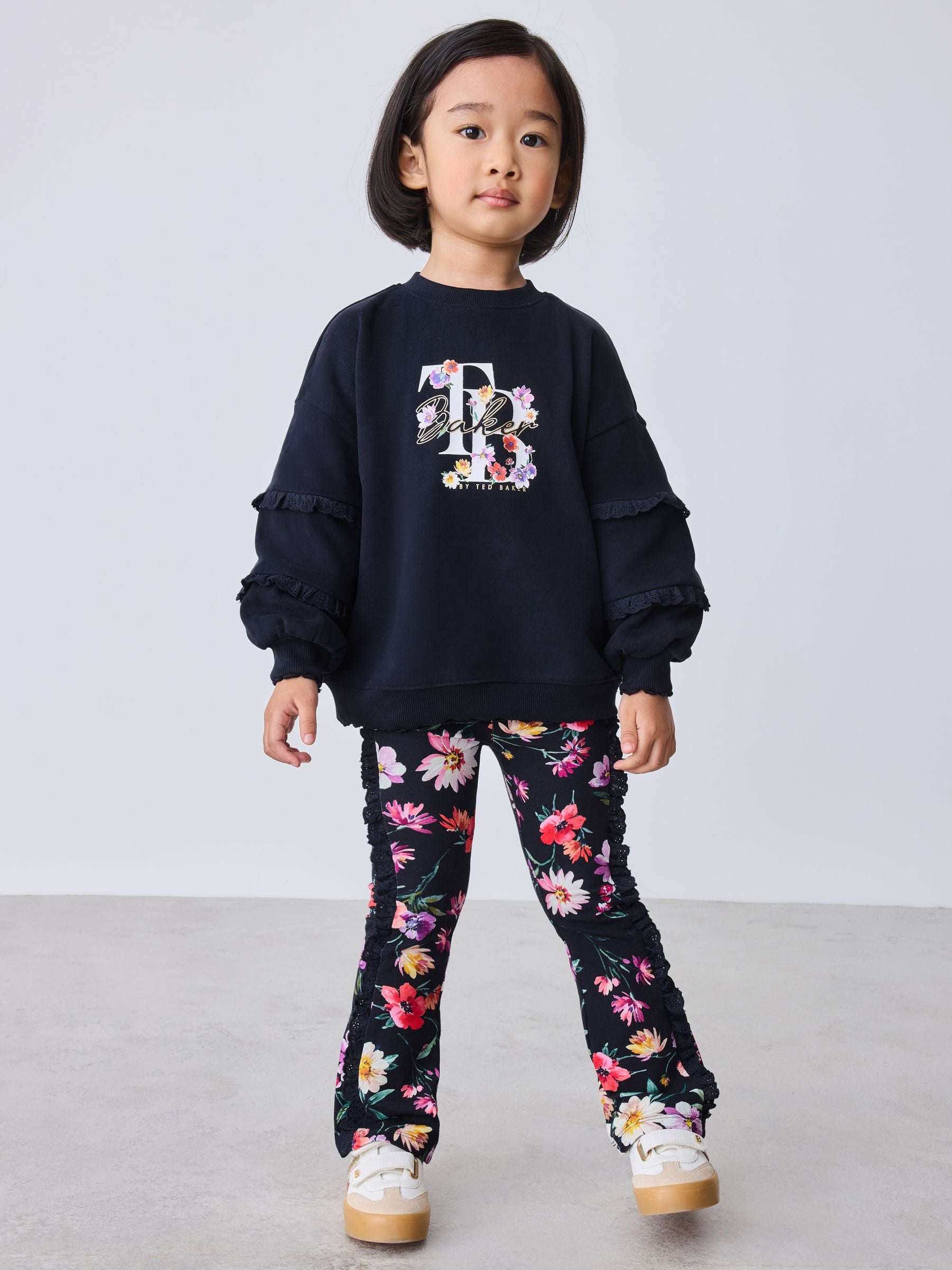 Baker by Ted Baker 2 Piece Sweat Top & Floral Printed Flare Leggings Set image 1