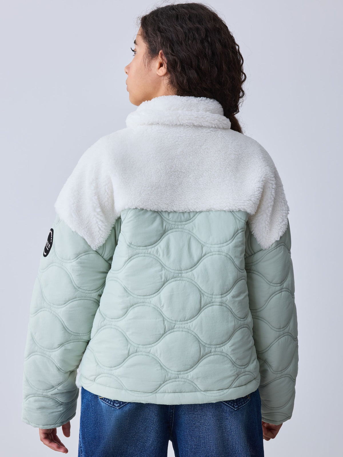 Baker by Ted Baker Cream Borg Fleece & Nylon Mix Quilted Funnel Neck Jacket - image 2