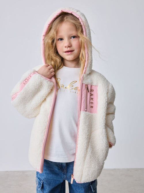 Baker by Ted Baker White Zip Through Hooded Fleece Jacket image 1