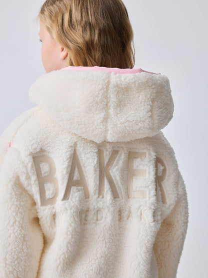 Baker by Ted Baker White Zip Through Hooded Fleece Jacket image 2