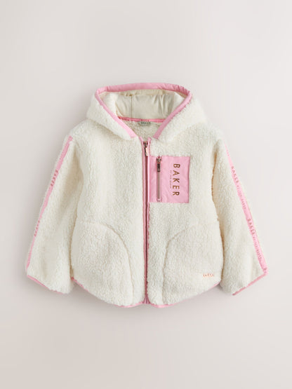 Baker by Ted Baker White Zip Through Hooded Fleece Jacket image 3