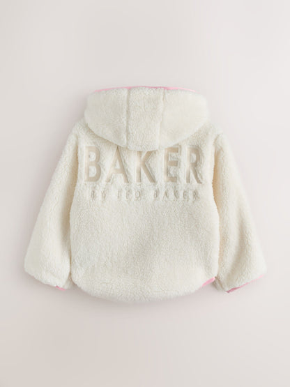 Baker by Ted Baker White Zip Through Hooded Fleece Jacket image 4
