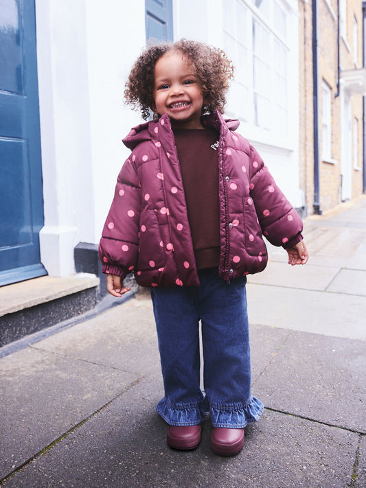 Burgundy Polka Dot Shower Resistant Padded Coat (3mths-7yrs) - image 1
