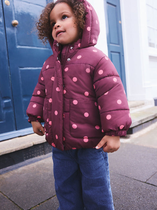 Burgundy Polka Dot Shower Resistant Padded Coat (3mths-7yrs) - image 2