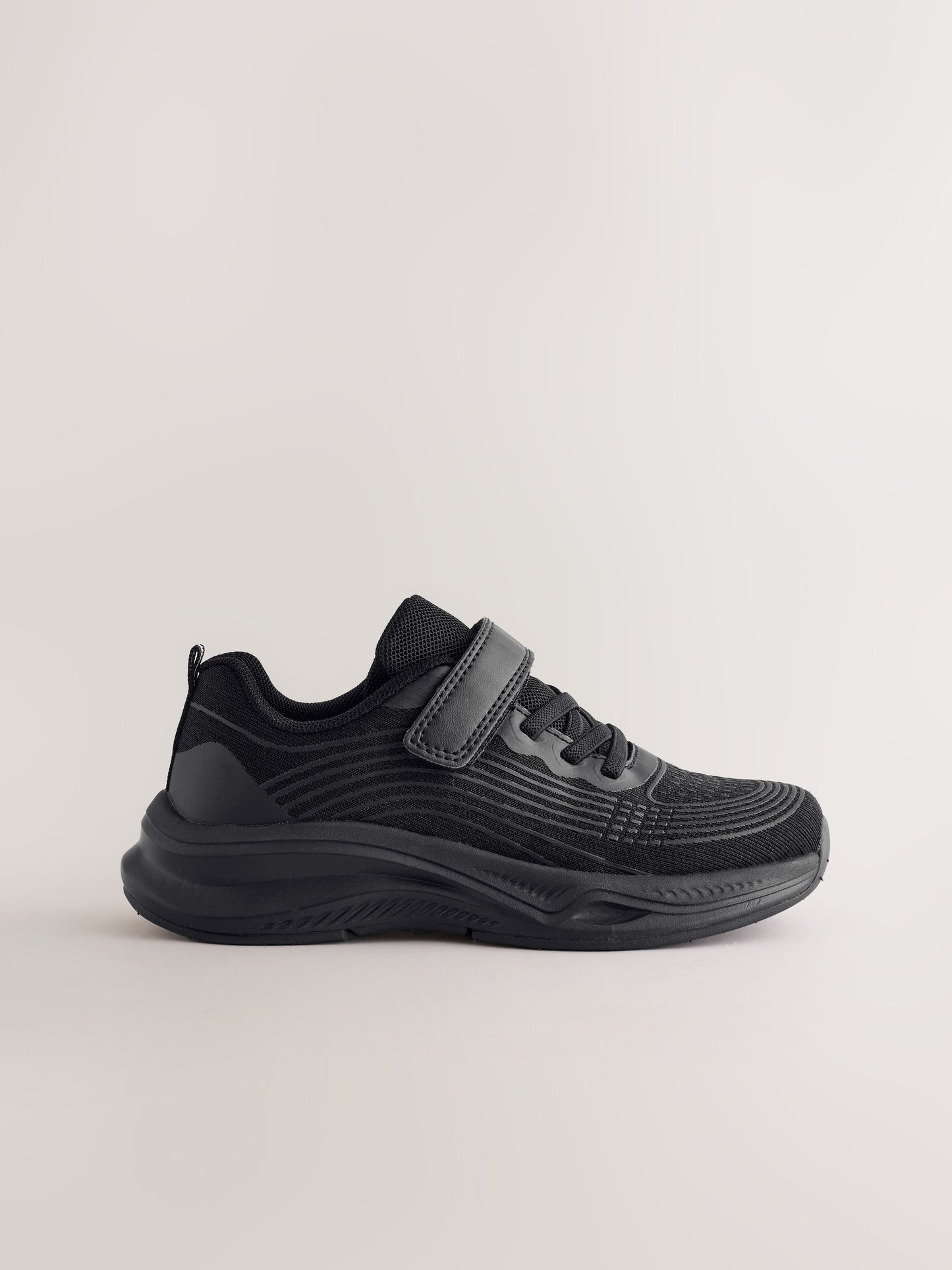Black Standard Fit (F) Elastic Lace-Up Trainers image 2